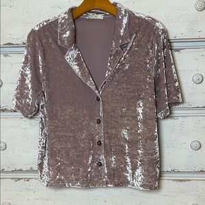 Marine Layer Blush Pink Crushed Velvet Button-Up Shirt Size Large